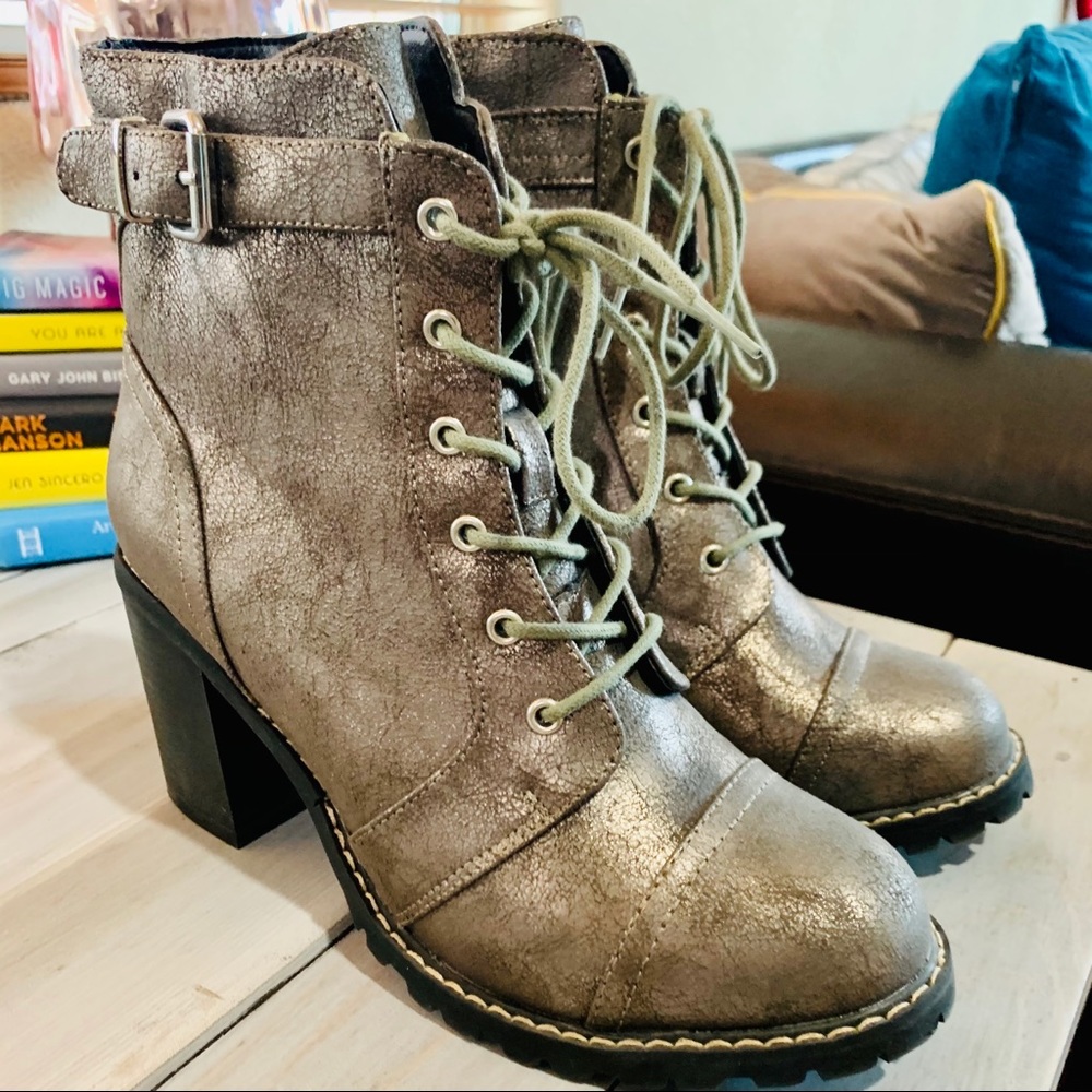 Diba Metallic heeled moto Boots 10